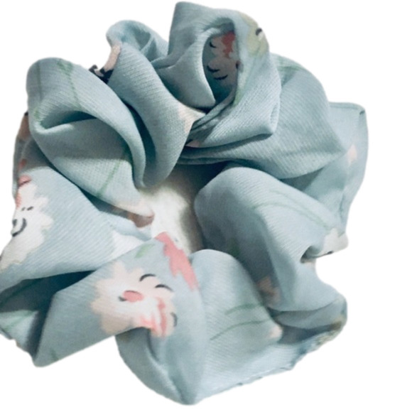 Accessories - Chiffon NEW Baby Blue Hair Scrunchie with Pink Flowers